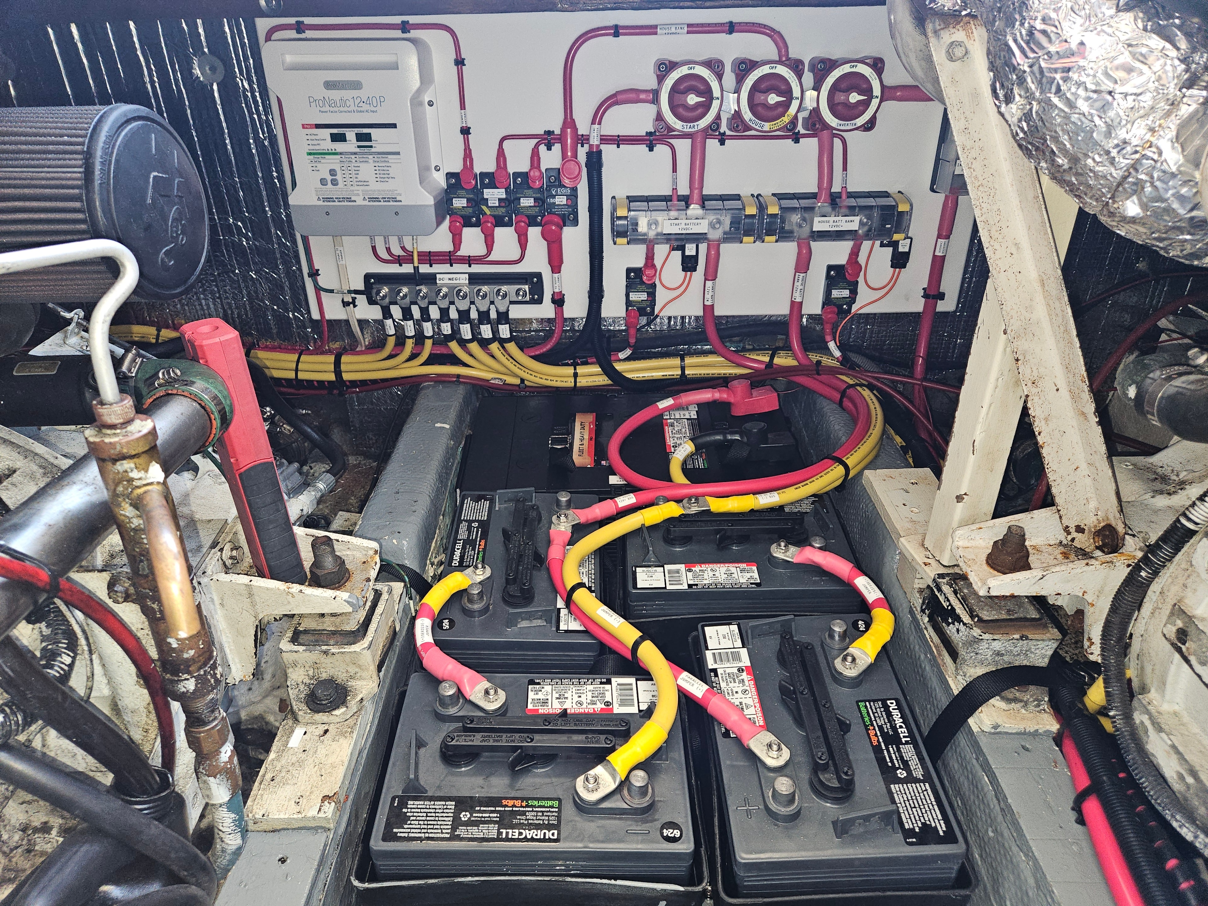 DC primary battery bank installation with start and house batteries