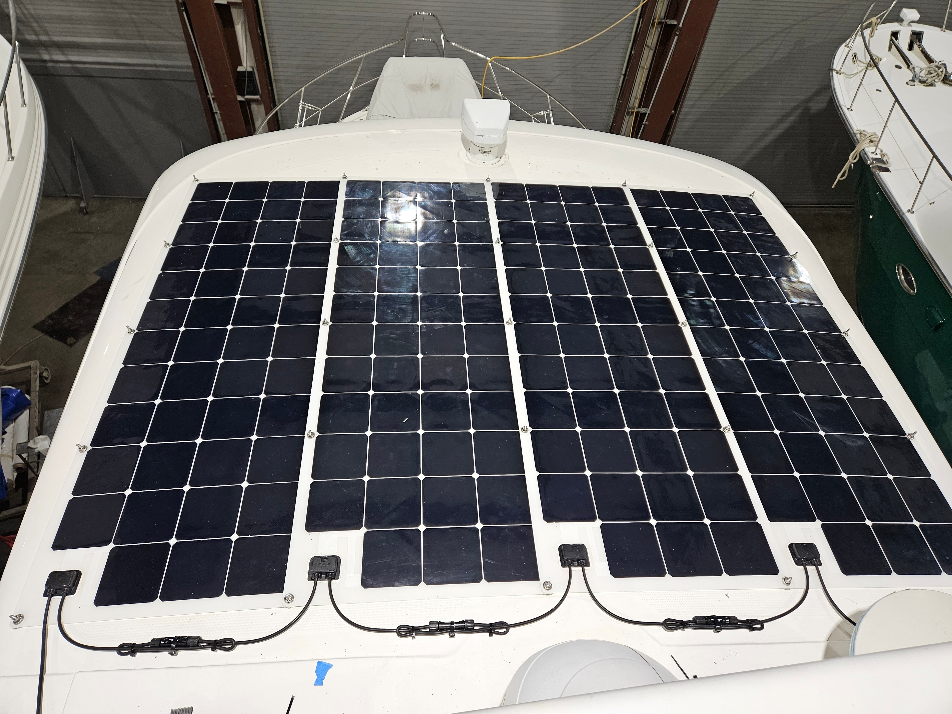 Flexible solar panel array installed on Lady Yom boat deck