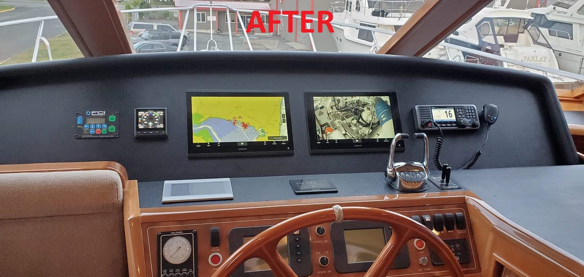 Morning Watch helm station after Garmin electronics upgrade