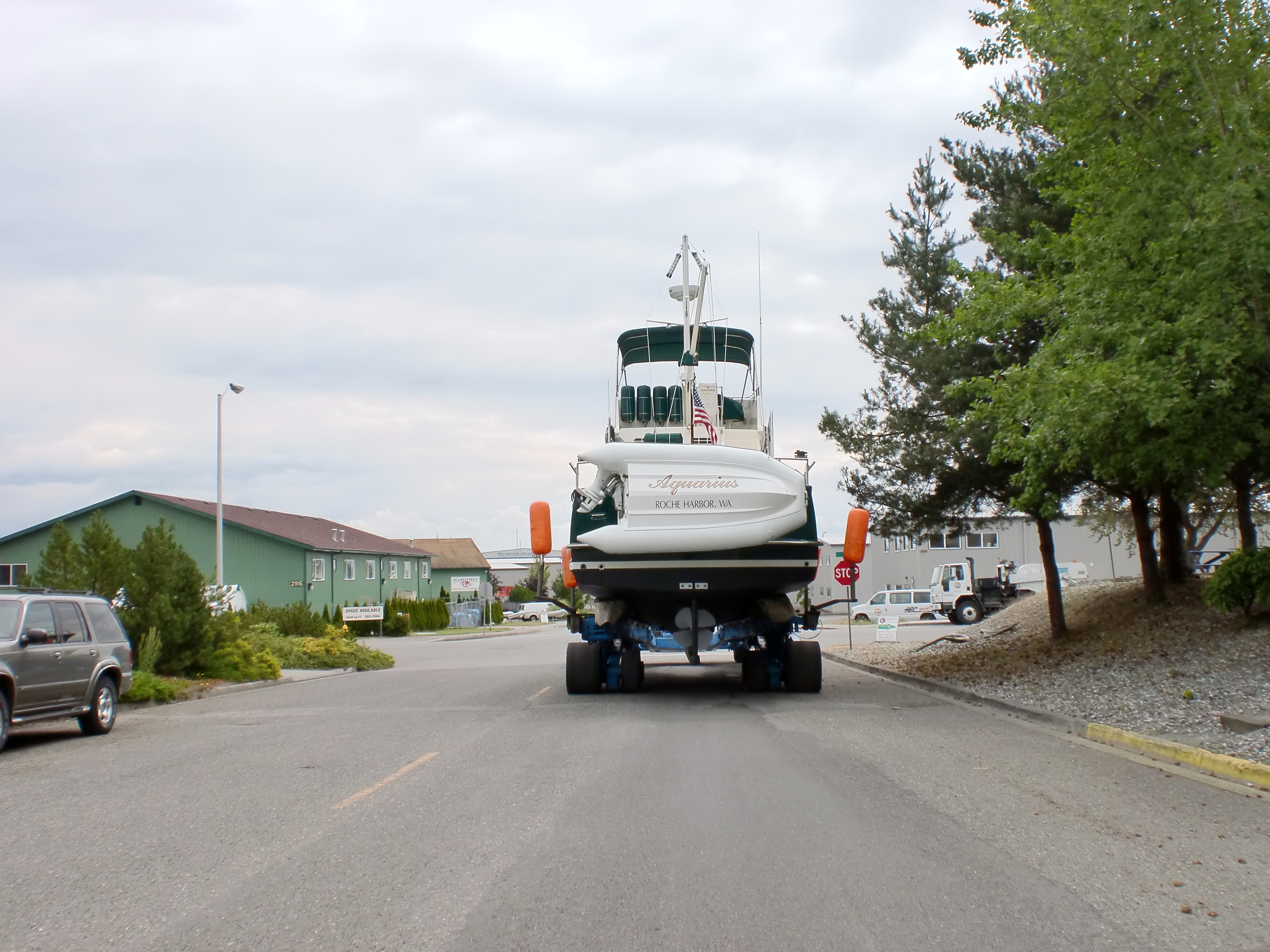 Aquarius trawler being transported on street